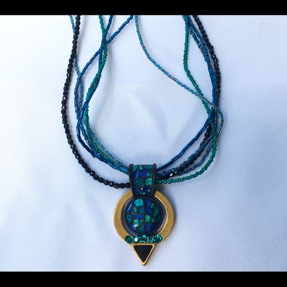 Chico’s Ocean Rhinestone & Glass Pendant Necklace